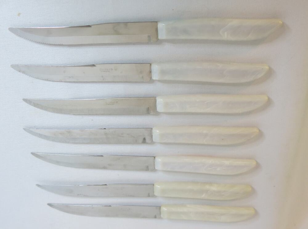 Vintage Quikut Steak Knife Set 7 Marbled Gray Handles Mid Century Modern Kitchen